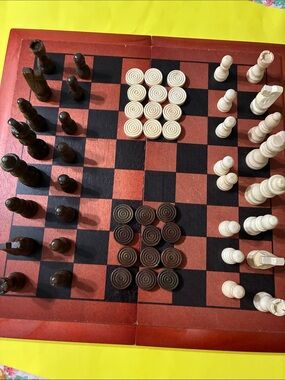 Wooden Checkers & Chess Games  Set